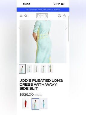 PH5 Jodie Pleated Midi Dress in Mint with Yellow Trim. Super stretchy.